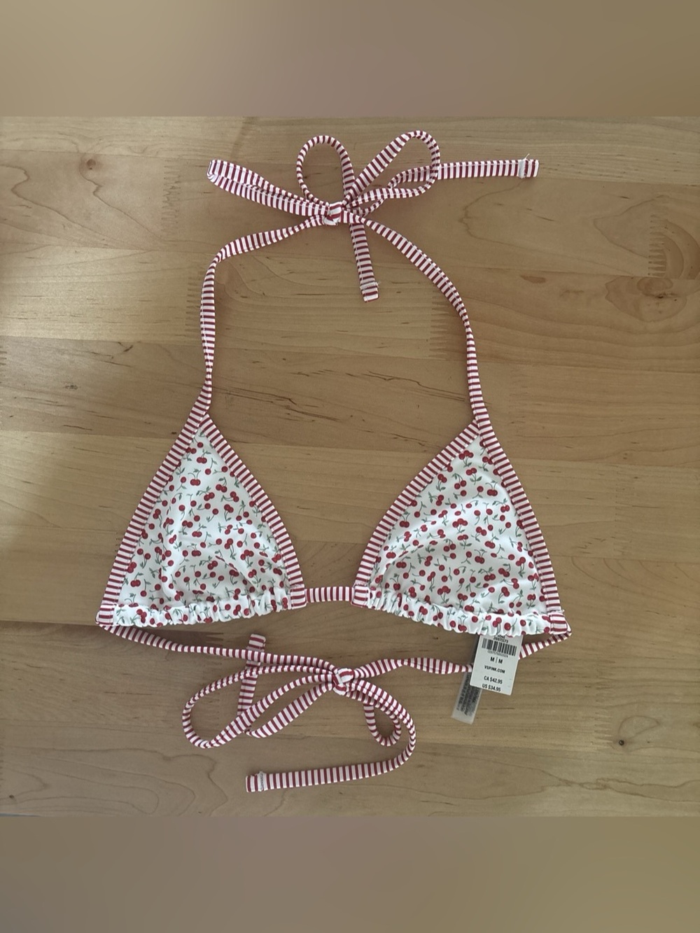 Victoria's Secret Pink by Frankies Bikinis cherry strip bikini top